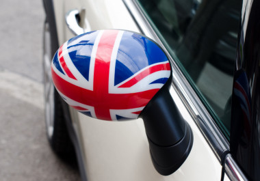 car mirror with the British flag